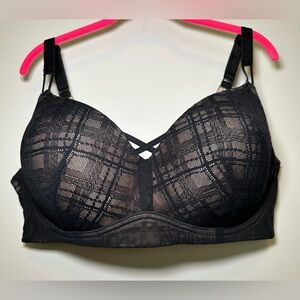 Torrid Black Tan Lace Push Up Bra Dream Wire-Free Sexy Mesh Plus Size Comfy 44DD